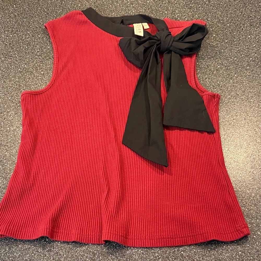 Anthropologie Dolan Red Ribbed Top with Black Bow - size XL